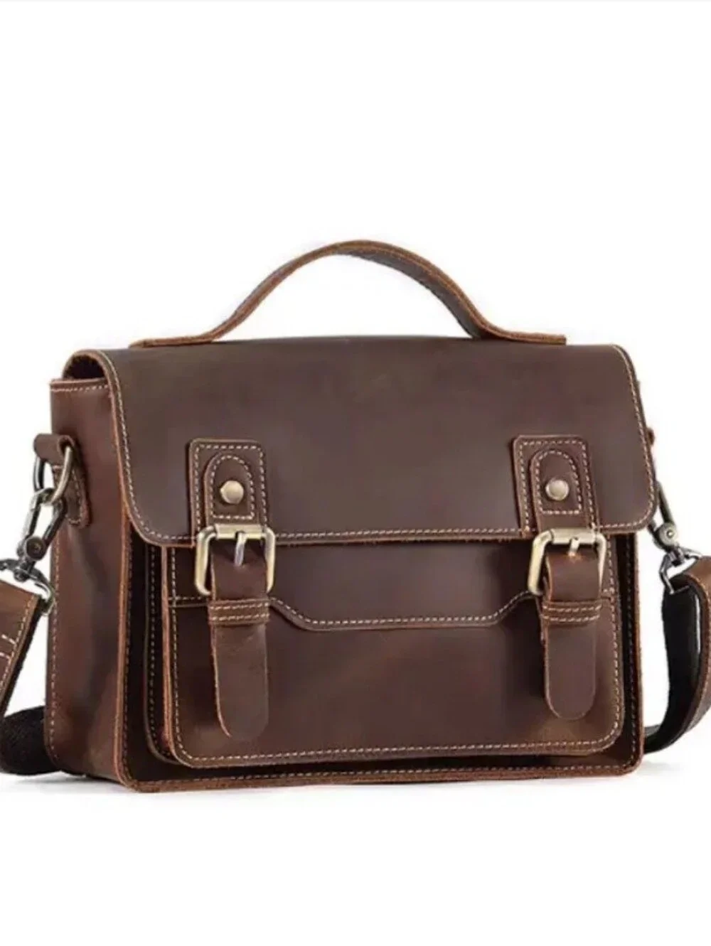 NWOT Men's Hand Crafted Leather Brown Satchel Small Messenger Bag